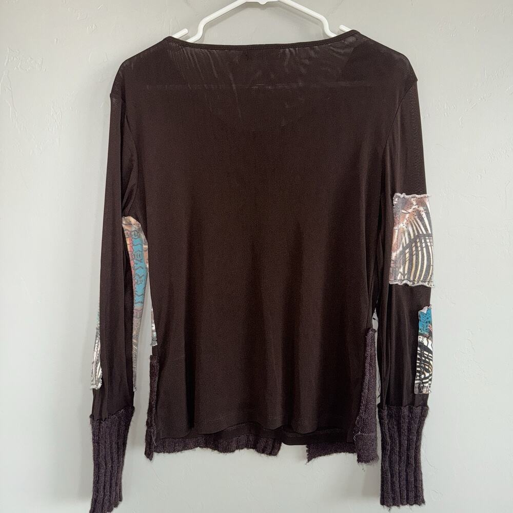 Rare Etoile Du Monde Brown Semi-Sheer Patchwork Sweater Boho Celestial Art - Picture 2 of 9